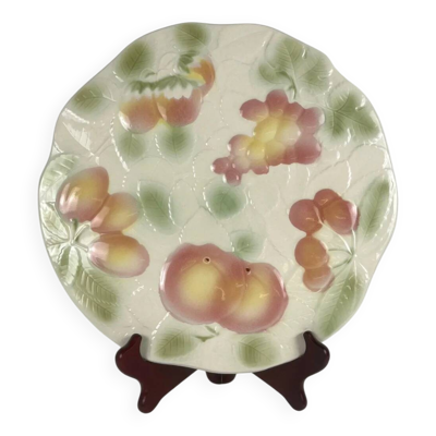 Plat à gâteau, de présentation en barbotine Salins, motif fruits