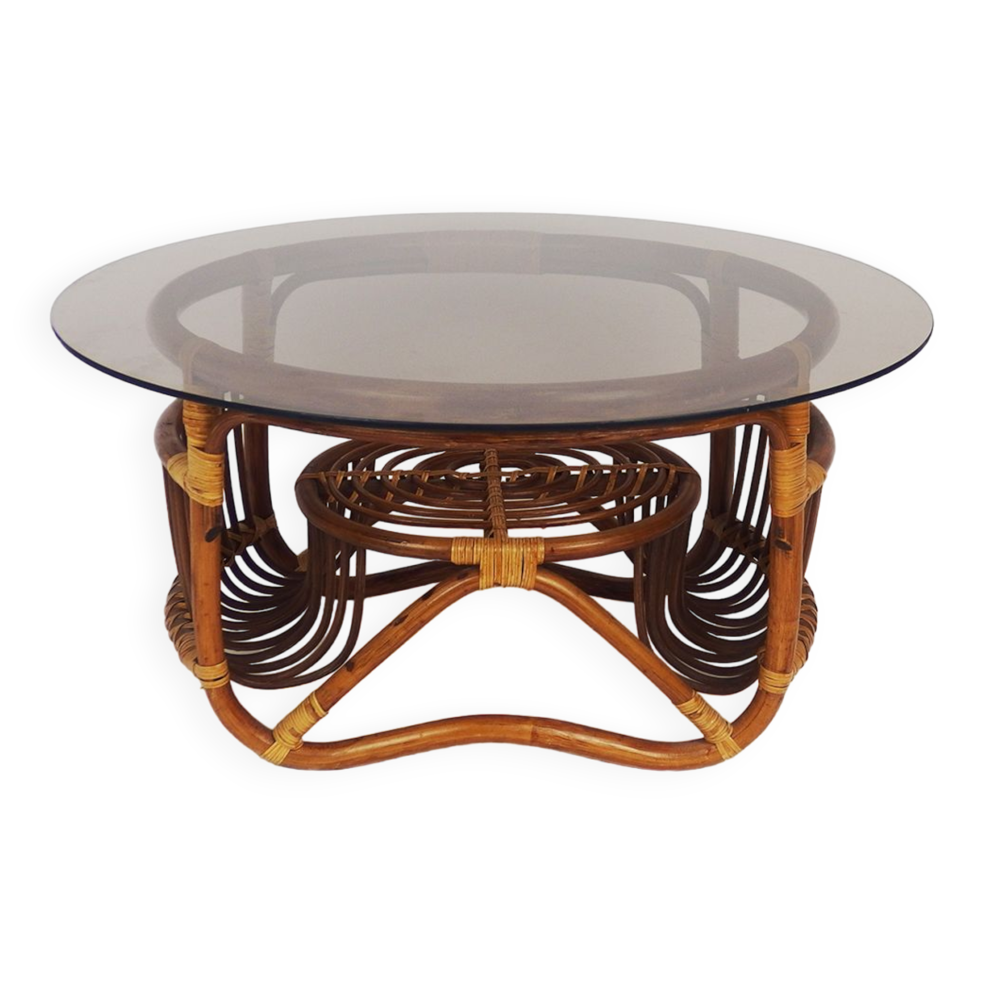 Rattan and glass coffee table