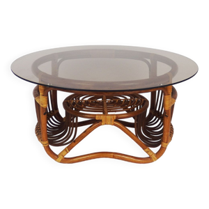 table basse en rotin - verre