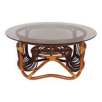 Rattan and glass coffee table