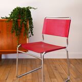 Ensemble de 4 chaises tubulaires en croute de cuir Rouge Italy, Design,1970