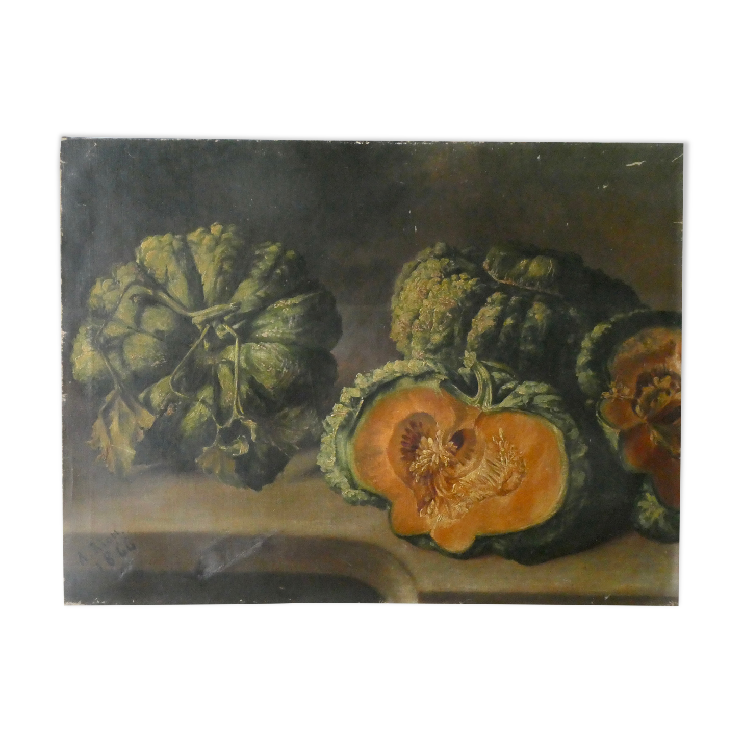 Painting, oil on canvas, still life with pumpkins, nineteenth