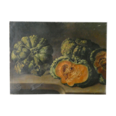 Painting, oil on canvas, still life with pumpkins, nineteenth