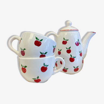 Teapot and 2 cups apple pattern