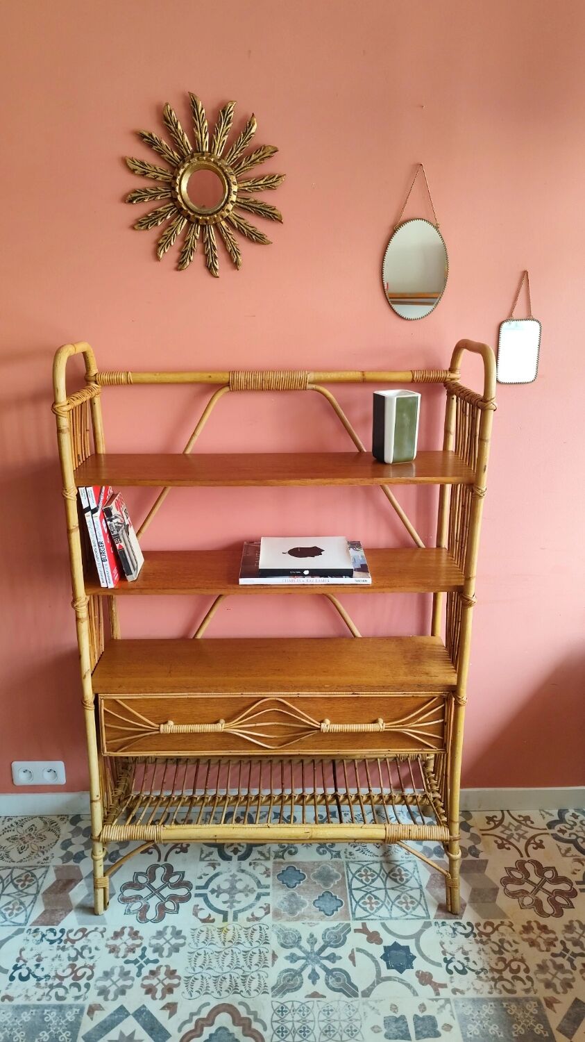 Vintage rattan bookshelf