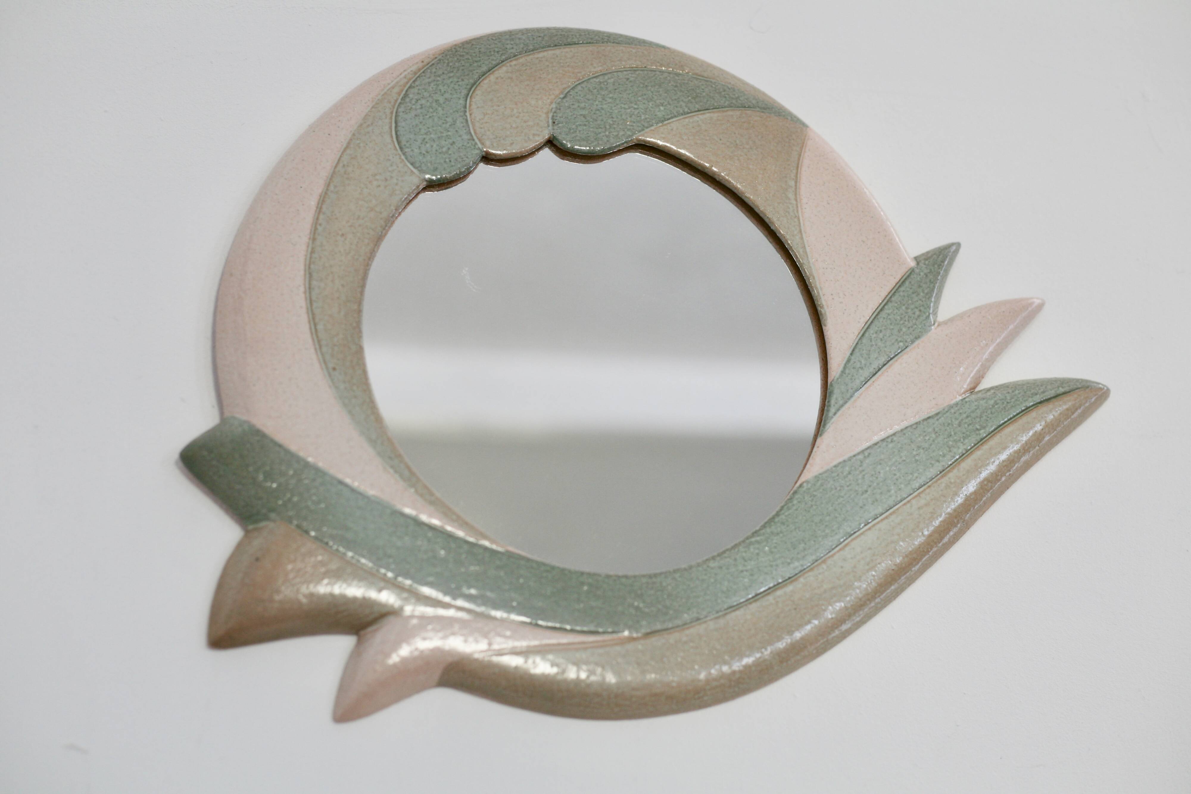 Ceramic mirror, 1970s, signed.