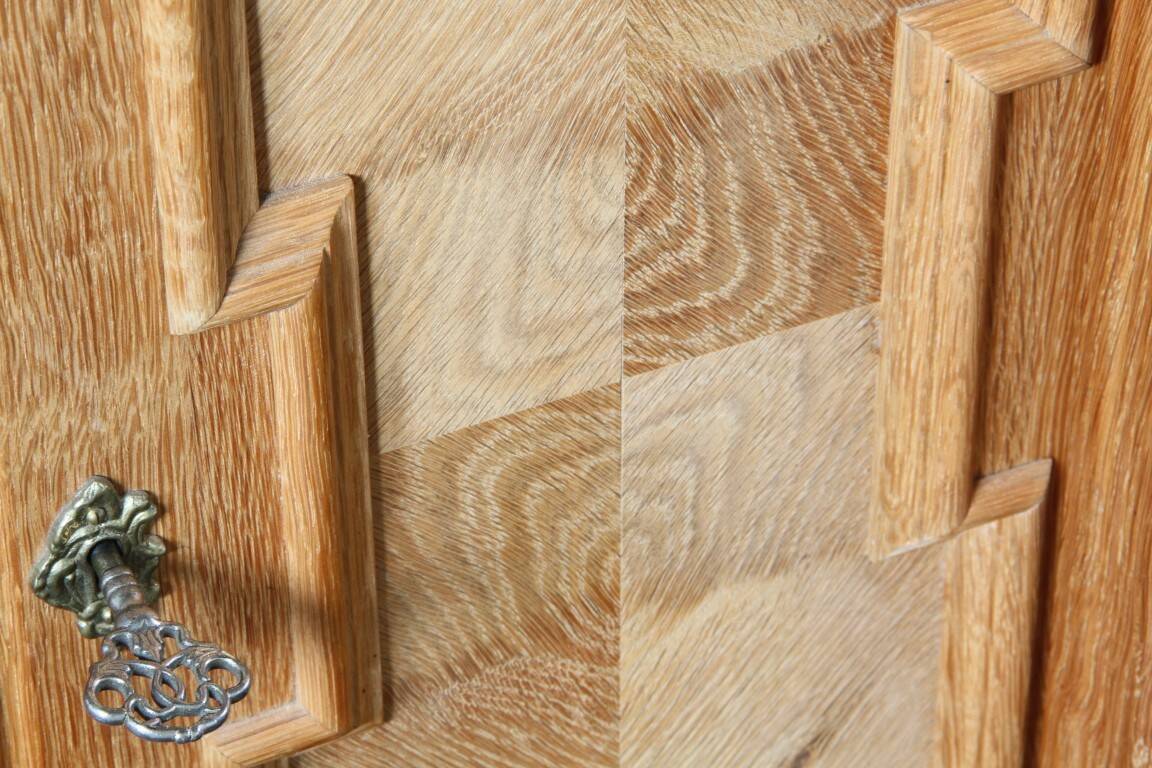 Vintage Danish Chevron Oak Cabinet, Henning Kjærnulf Baroque style, 1960s