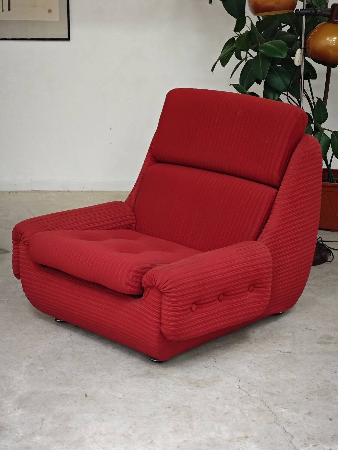 Paire de fauteuils rouge Atlantis Space Age République Tchèque 1970