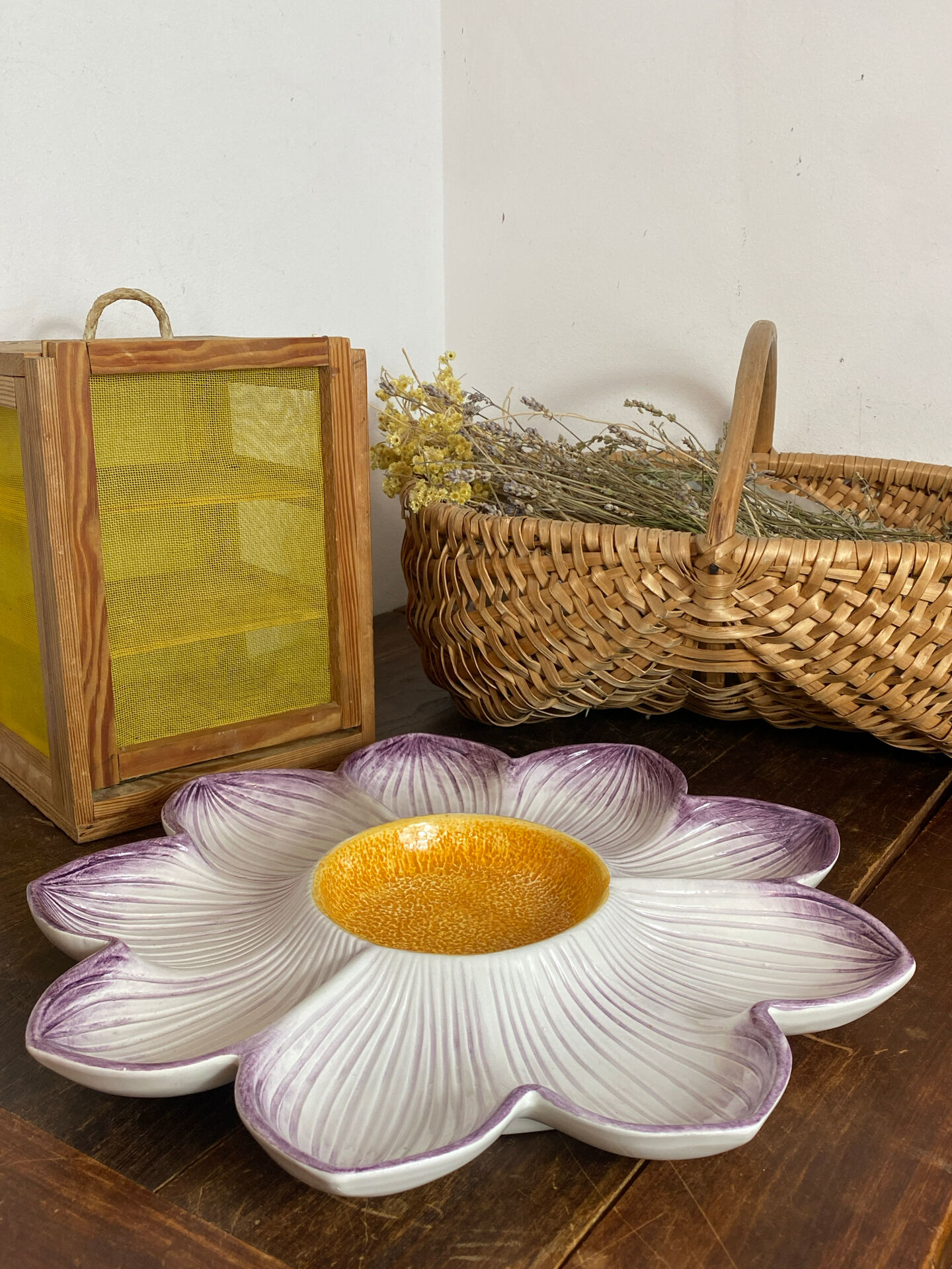 Divided plate, large ceramic flower, Italy