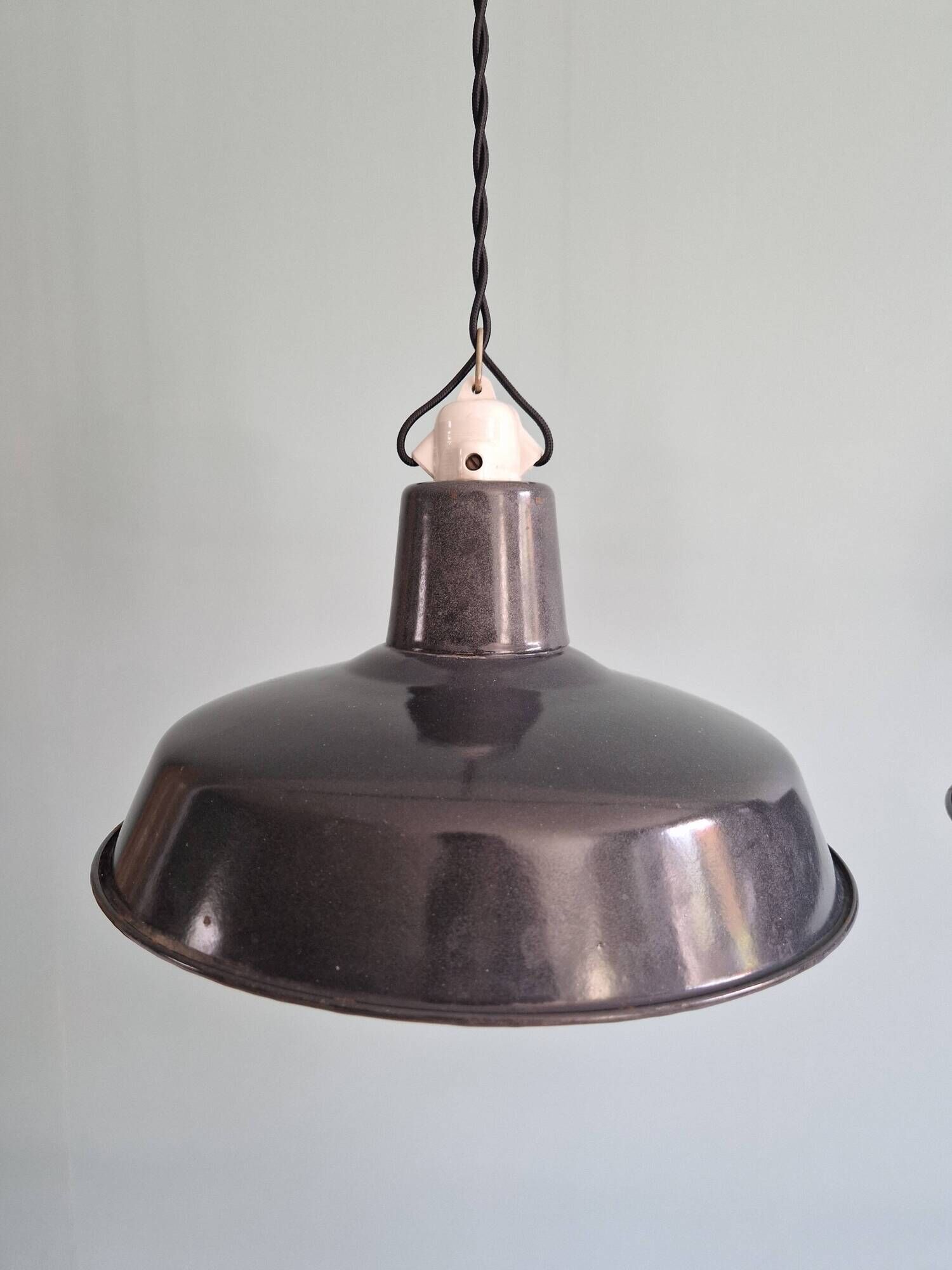 Set of 3 industrial pendant lights in anthracite enameled sheet metal
