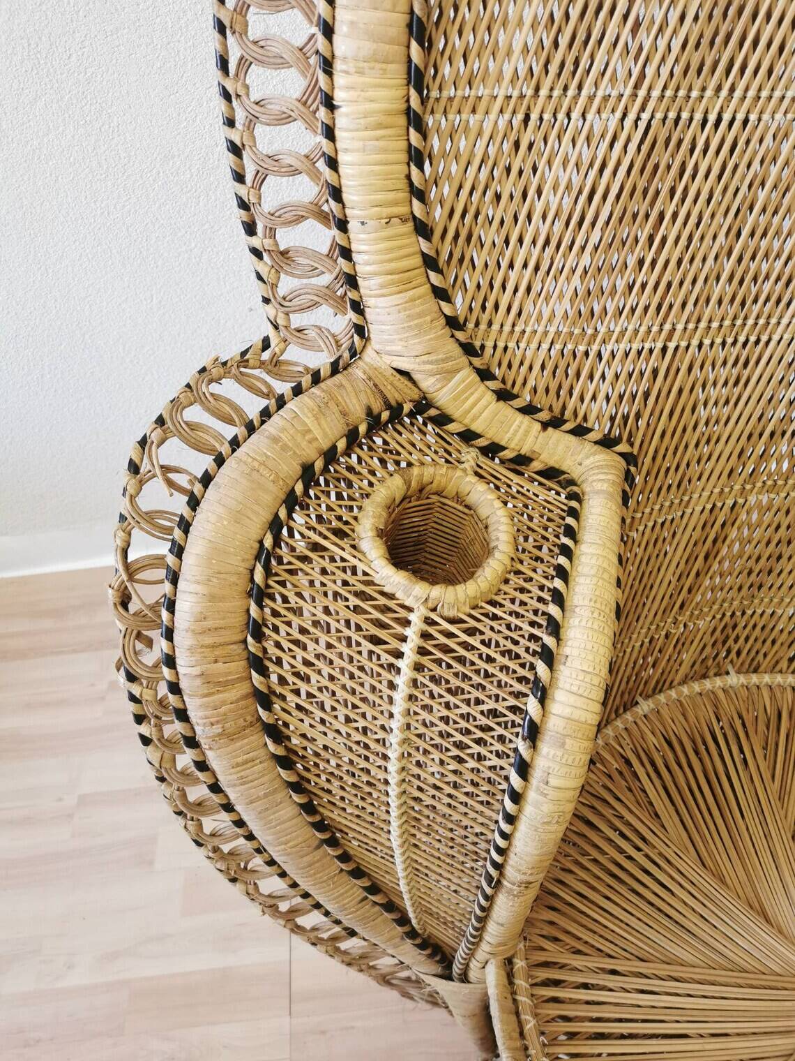 Vintage Peacock Cobra Chair / 1970s  King Rattan Chair in Emmanuelle Style