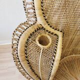 Fauteuil peacock, style Emmanuel en osier tressé, années 1970