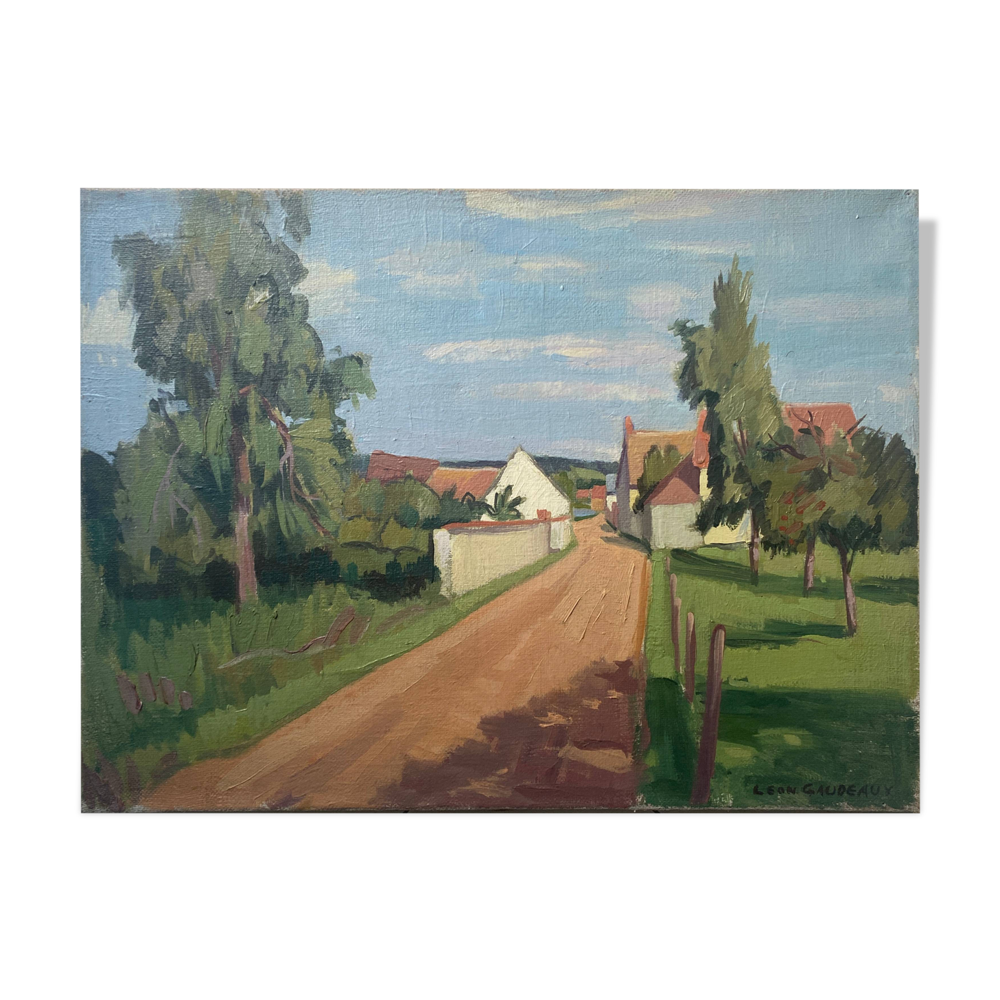 HST painting "Village of Jouy sur Eure" by Léon Gaudeaux (1893 / 1947)