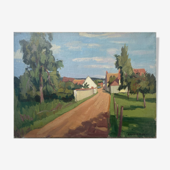 Tableau HST "Village de Jouy sur Eure" par Léon Gaudeaux (1893 / 1947)