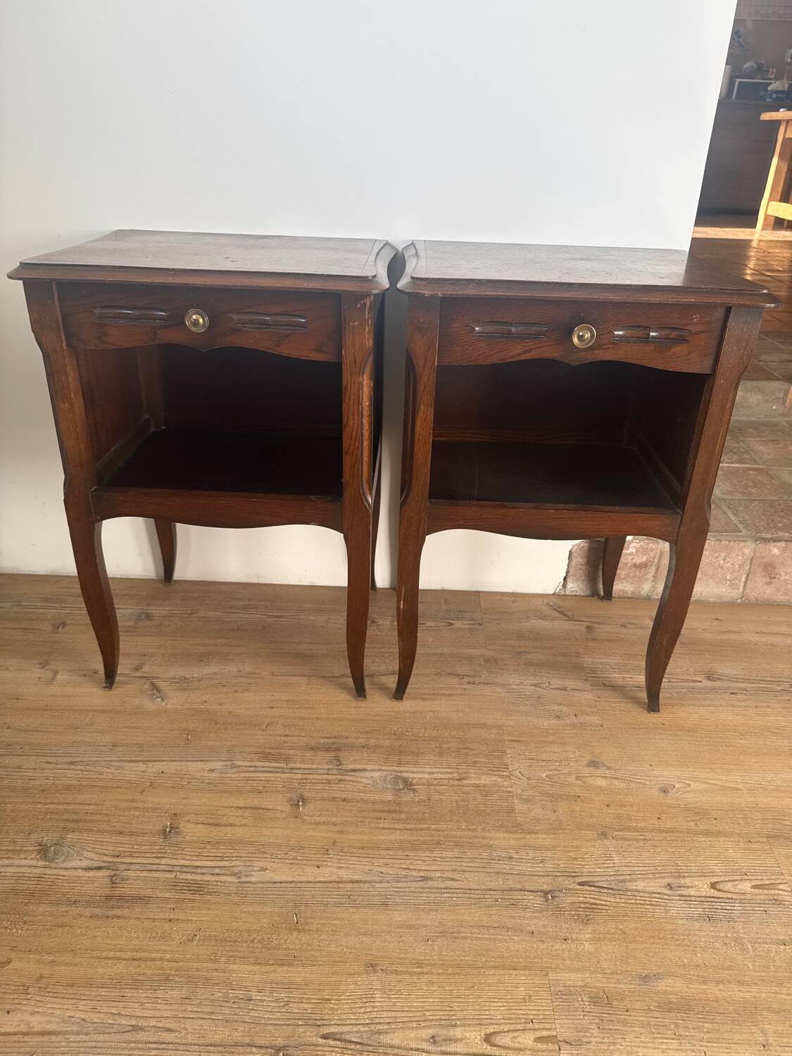 Pair of antique wooden bedside tables