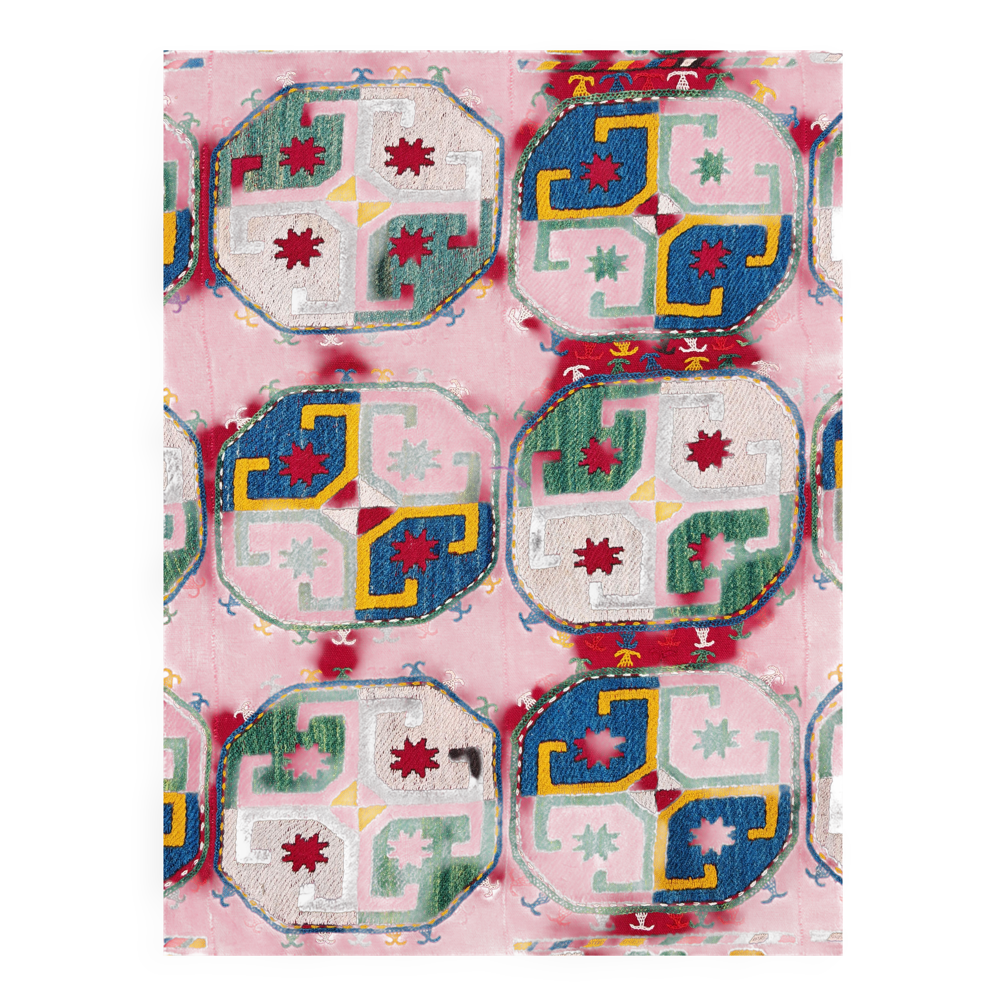 Ancient Uzbek Carpet Mixed Technique Flat Woven, Early 20th Century