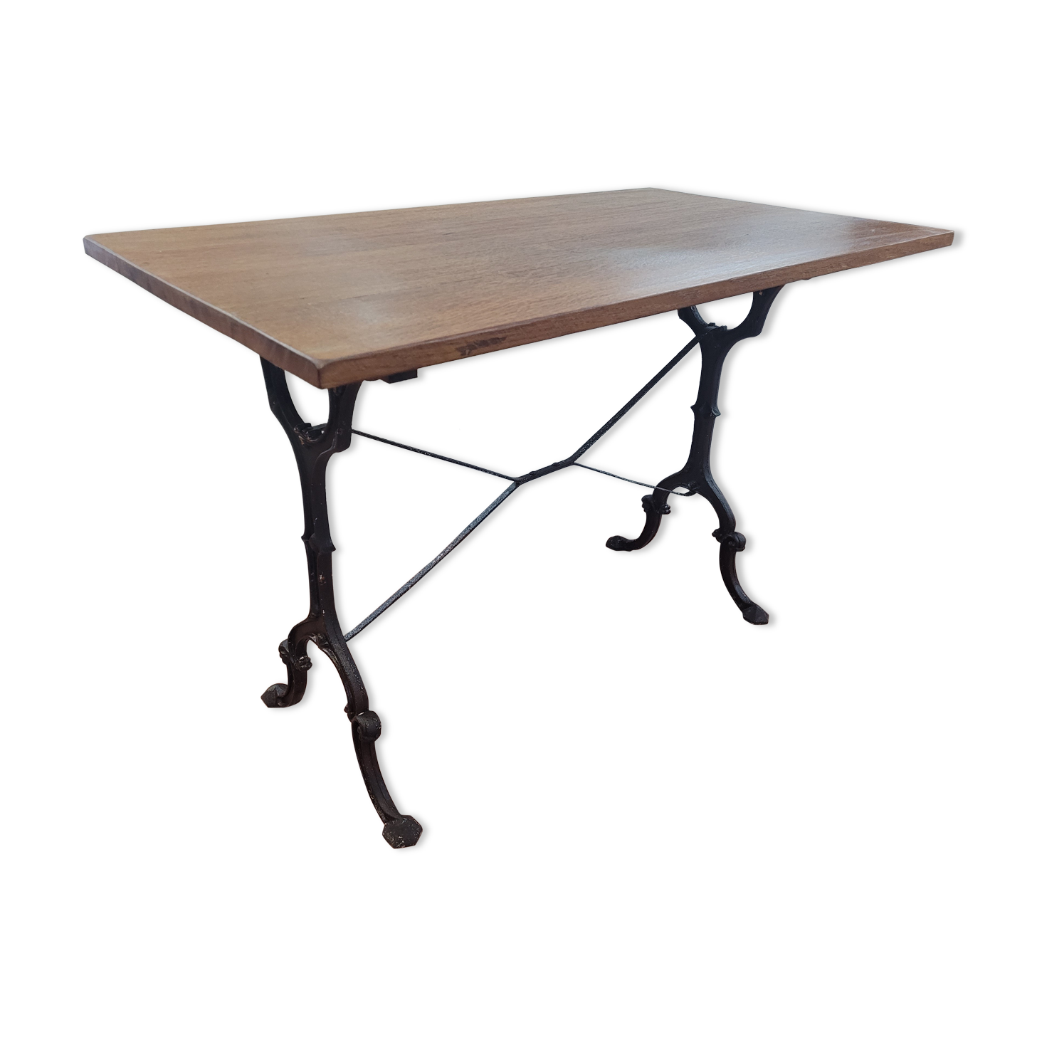 Bistro table base cast iron over oak
