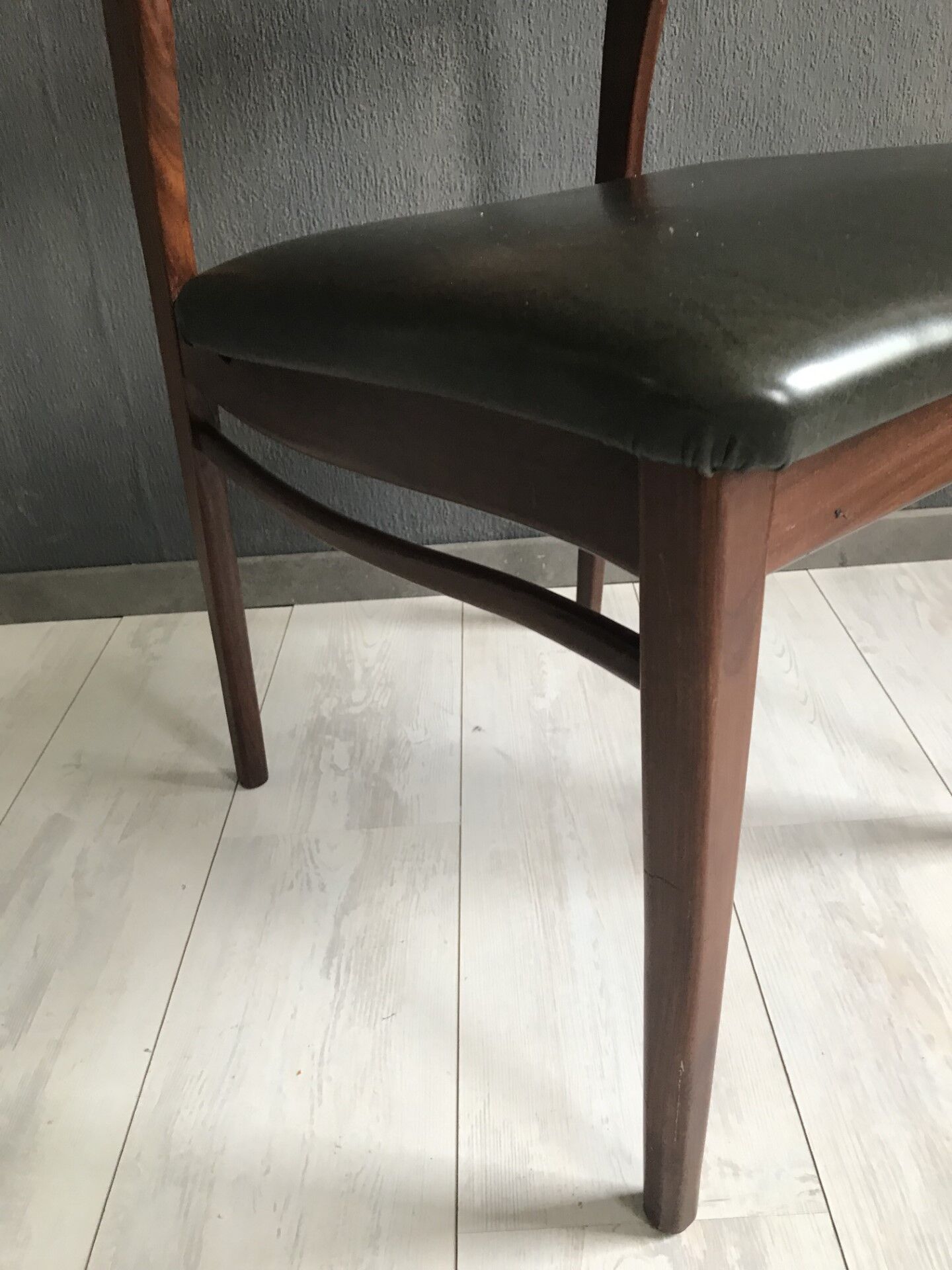 4 vintage teak dining chairs, dark green