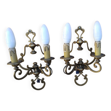 Pair of vintage bronze wall lights
