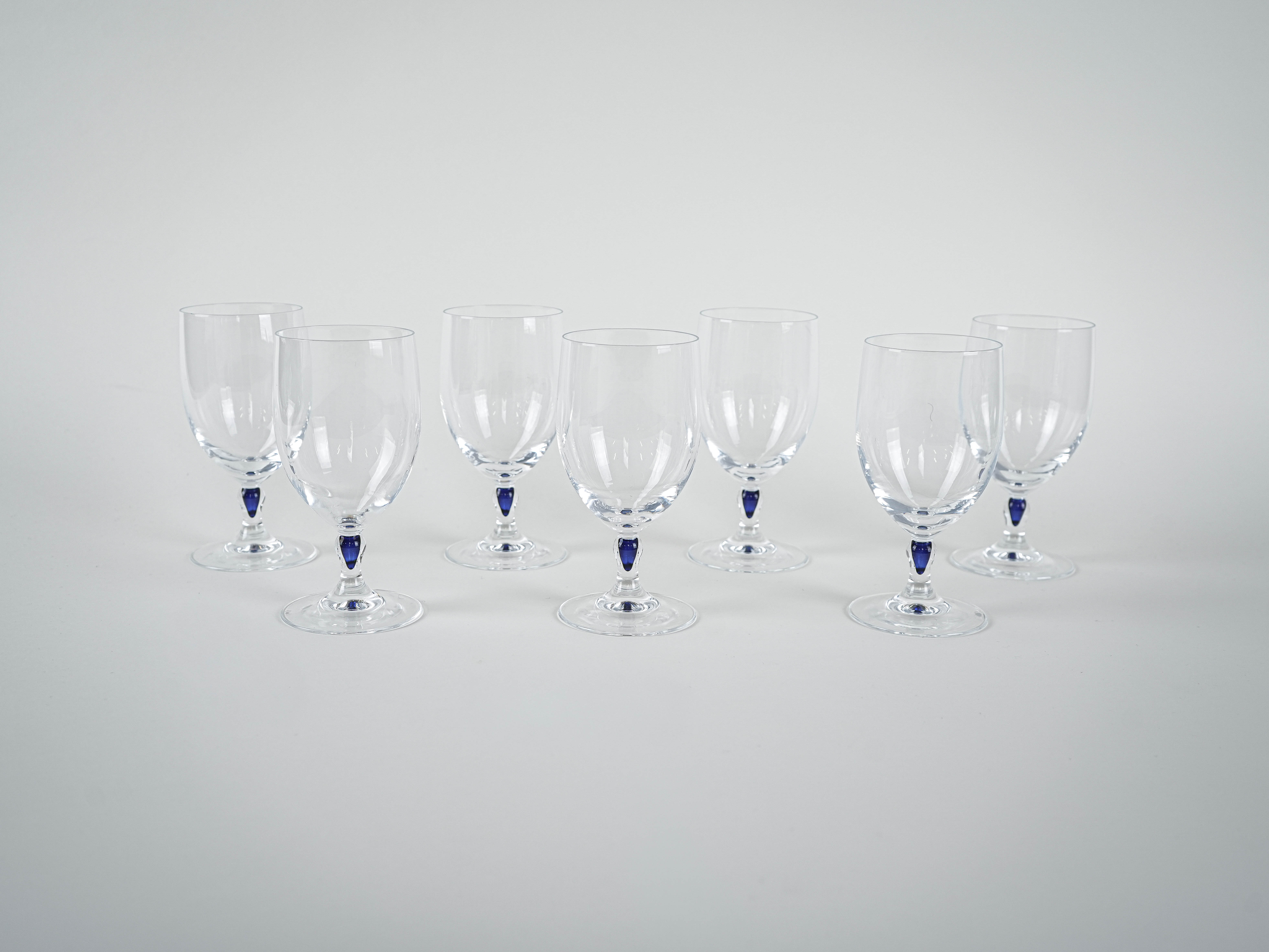 The set of Venise Saphir glasses, French design, 1970s, manufactured by Cri
