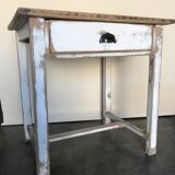 Table vintage wood in raw wood and white industrial chalk