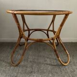 1960s rattan and glass coffee table