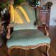 Vintage Louis XV style wing chair, light green velvet