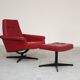 Red Faux Leather Swivel Chair and Footrest by Up Zavody 1970