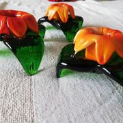 Lot of three Murano flower candle holders.