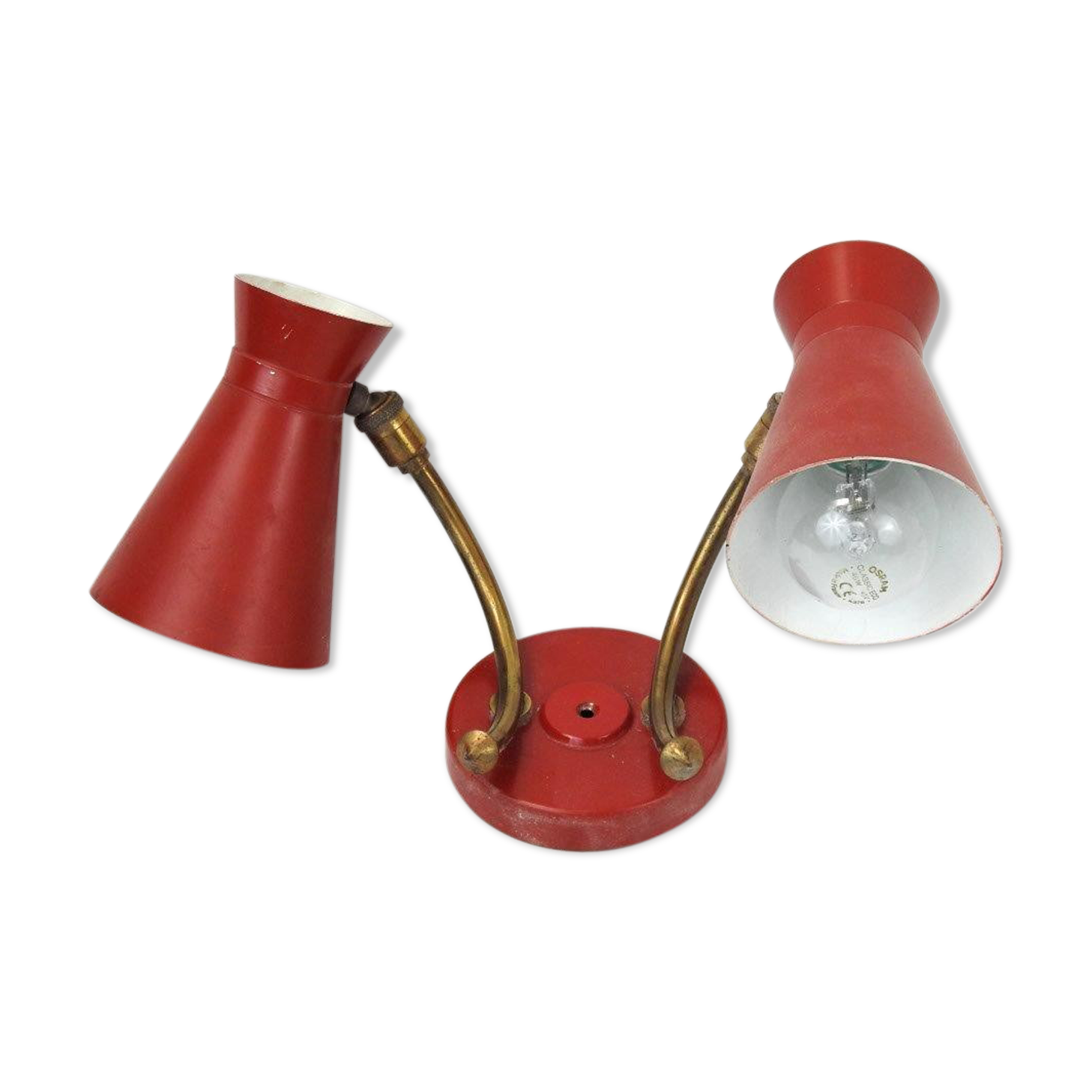 Applique "diabolo" articulée à deux lumières en tôle laqué rouge