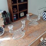 Paire de chandeliers vintage en verre ciselé années 60/70