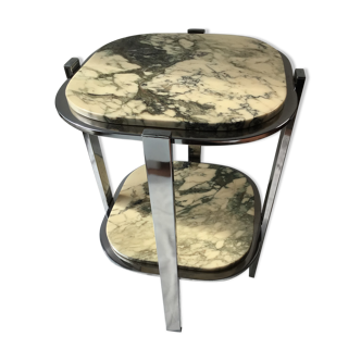 Table d’appoint chromée marbre crème et vert