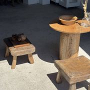 Petit stool, tabouret d'appoint en teck massif rectangulaire arrondie