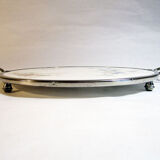 Round tray in earthenware and metal with handles