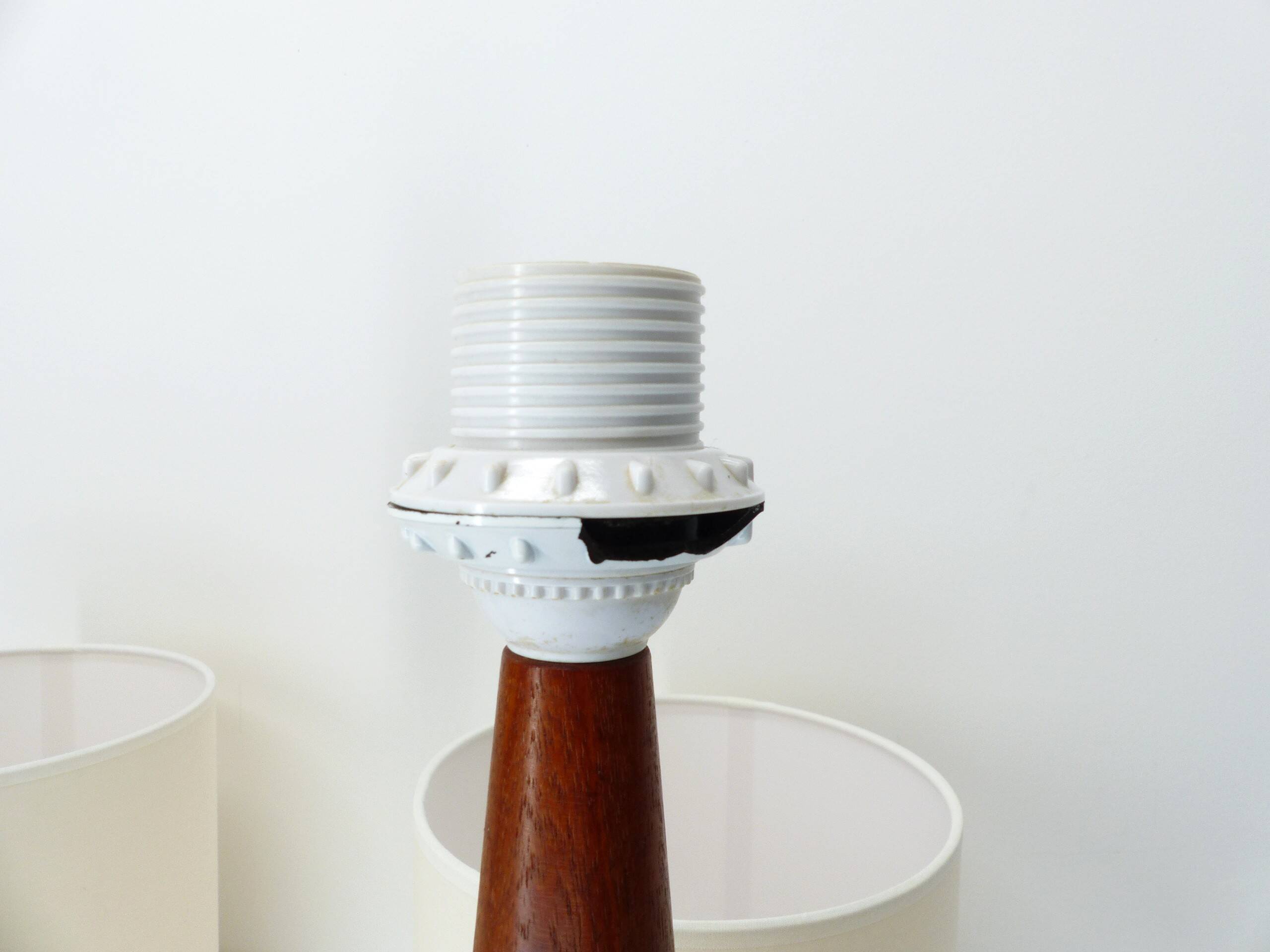 Pair of Scandinavian table lamps in teak and mosaic, Denmark 1960.