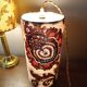 Vintage portable lamp with authentic seventies floral linen fabric.