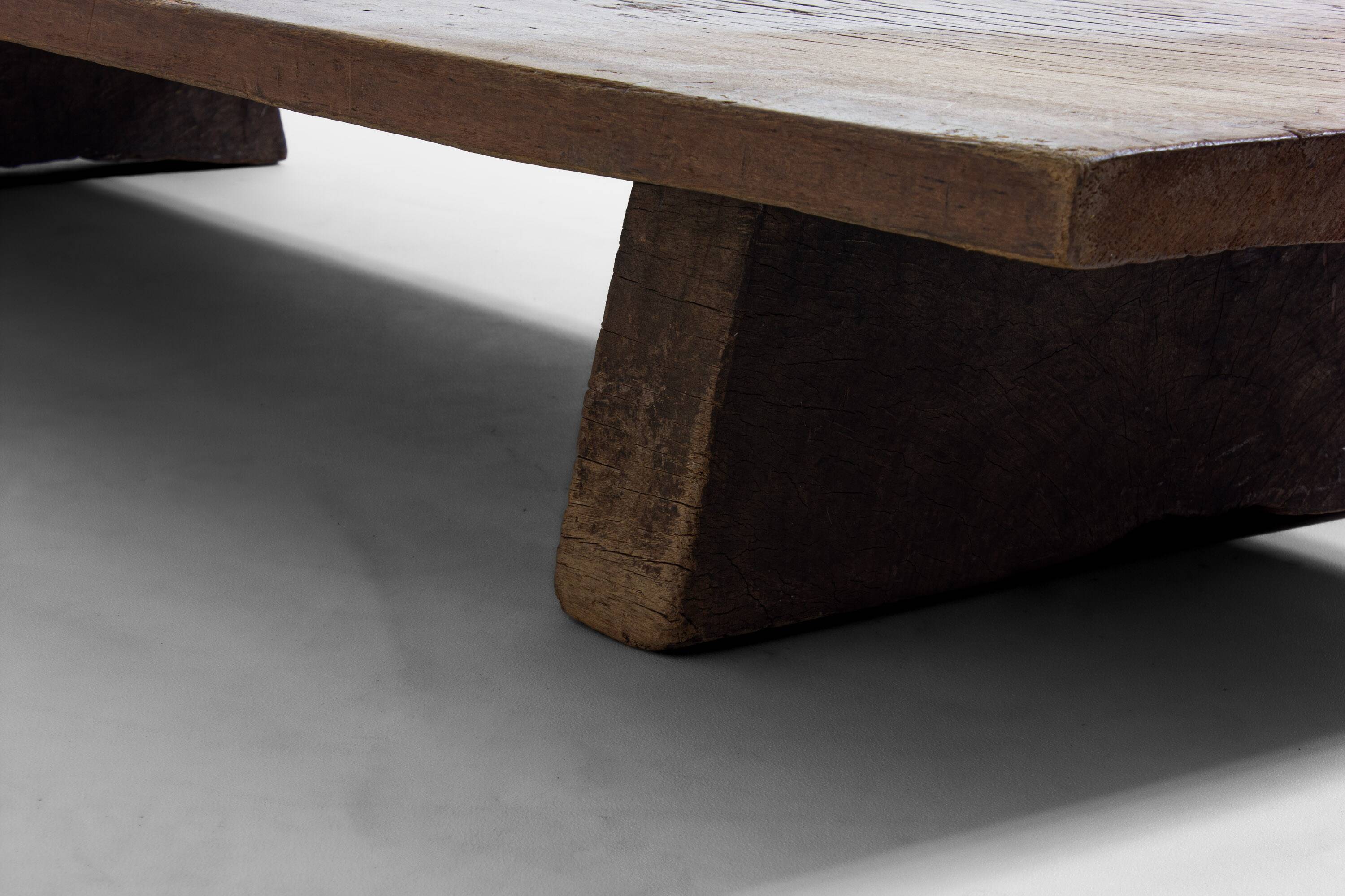 Rustic wabi sabi brutalist coffee table from solid wood, 1900s France