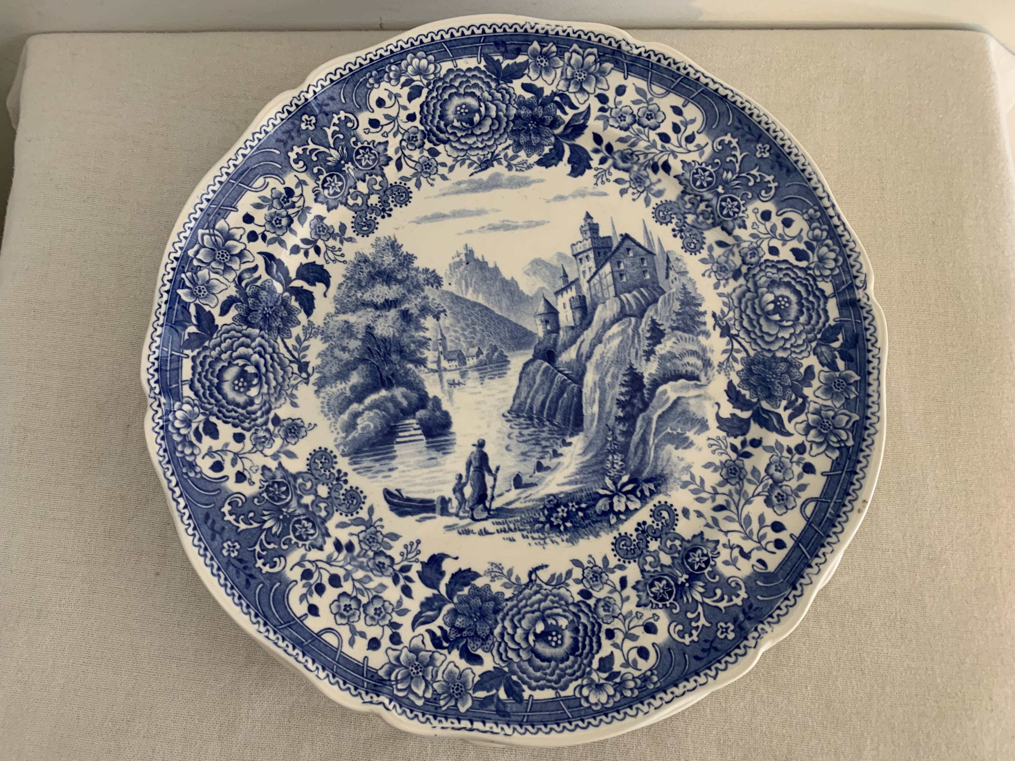 10 assiettes plates bleues Villeroy et Boch modèle Burgenland 1950