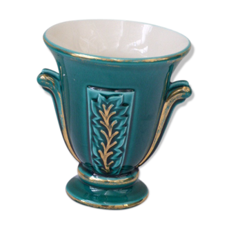 Amphora green enameled ceramic vase