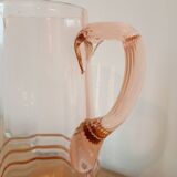 Vintage pink glass water carafe from the 1970s.