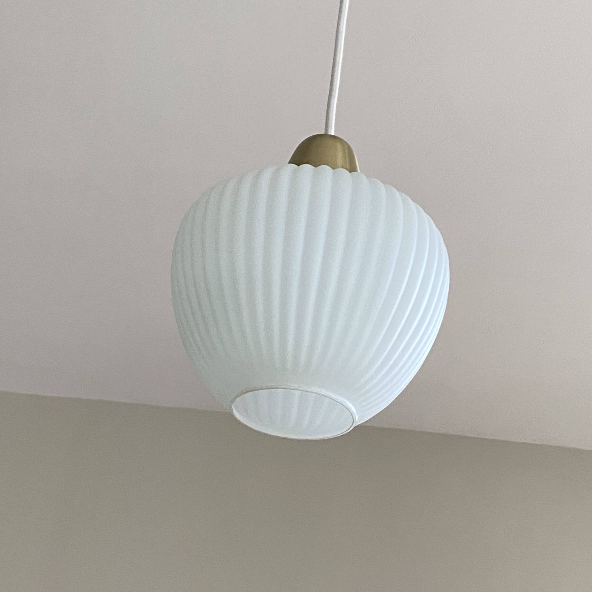 Antique pendant light in white glass and brass, vintage decoration