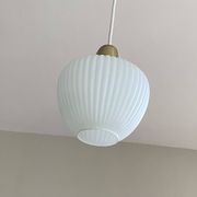 Antique pendant light in white glass and brass, vintage decoration