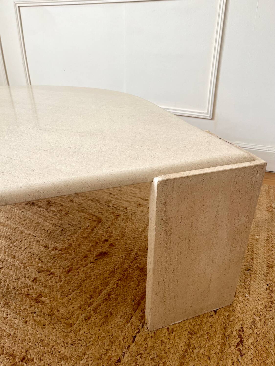 Rochebobois travertine eye-shaped coffee table