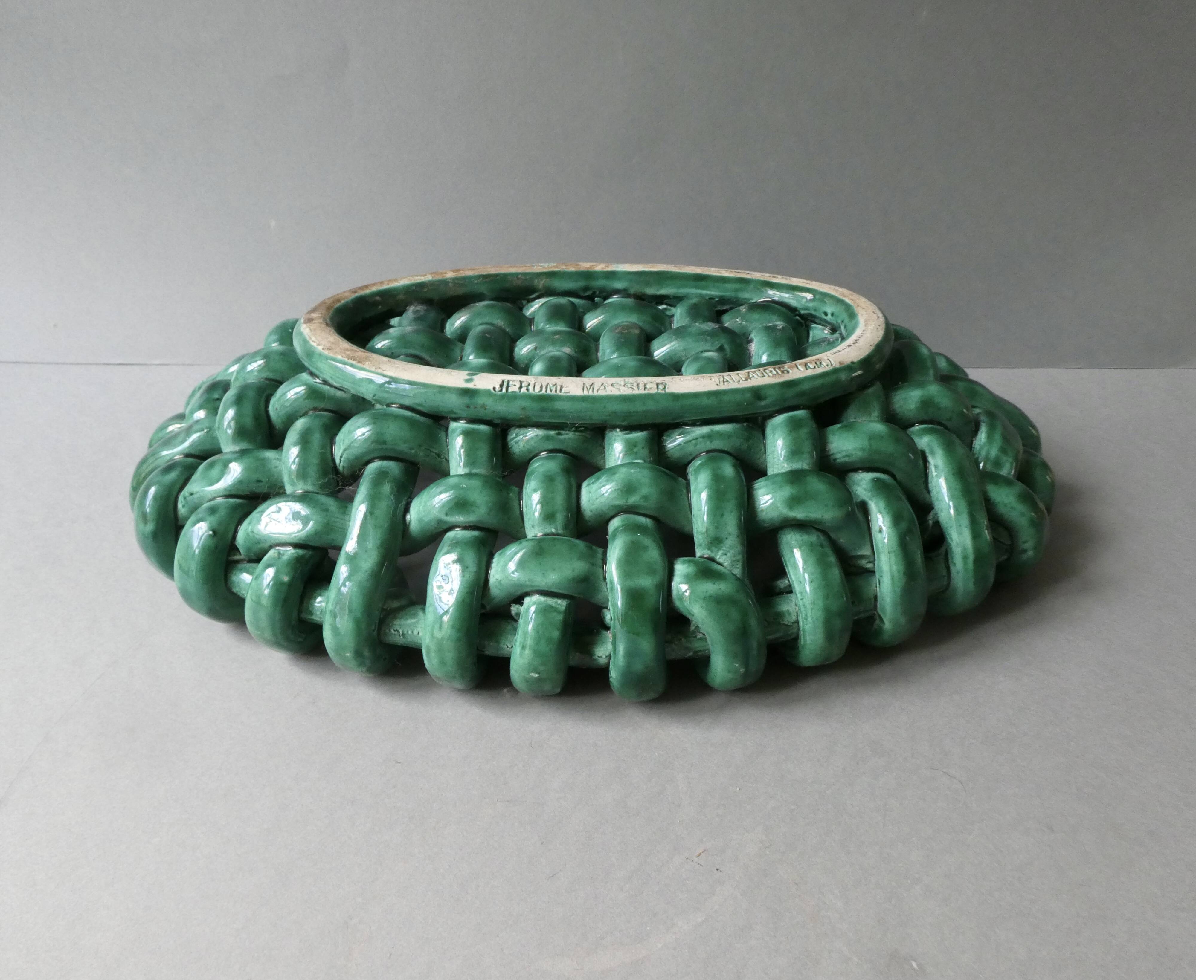 Woven ceramic basket signed Jérome Massier Vallauris