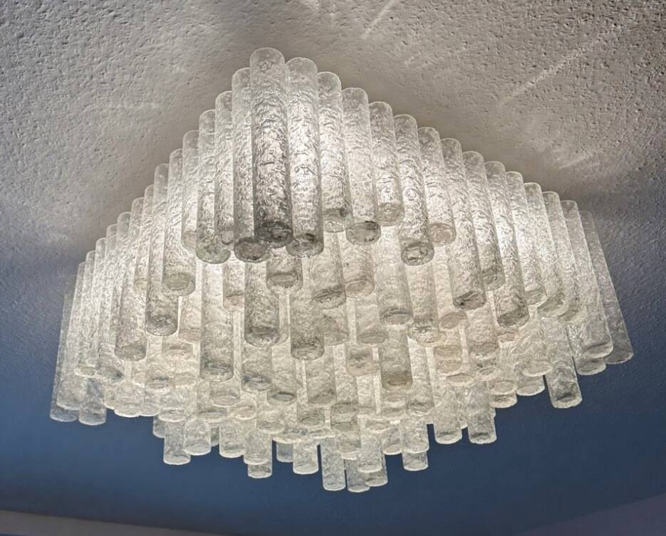 1960s/70s Chandelier Ceiling Lamp by Doria Leuchten Germany, Ice Glass