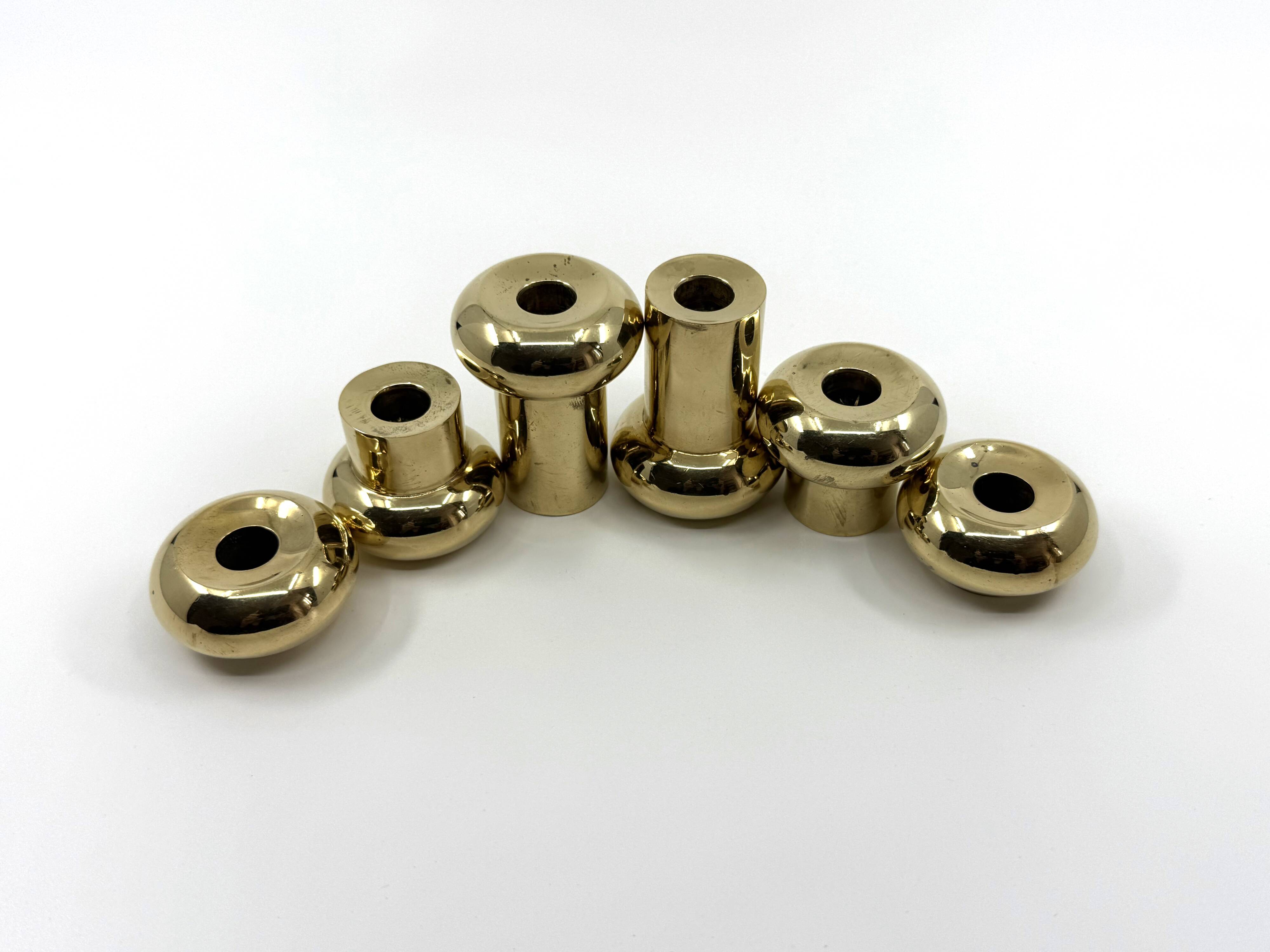 6 small brass candlesticks • Landskrona Mässing • Sweden • Circa 1978