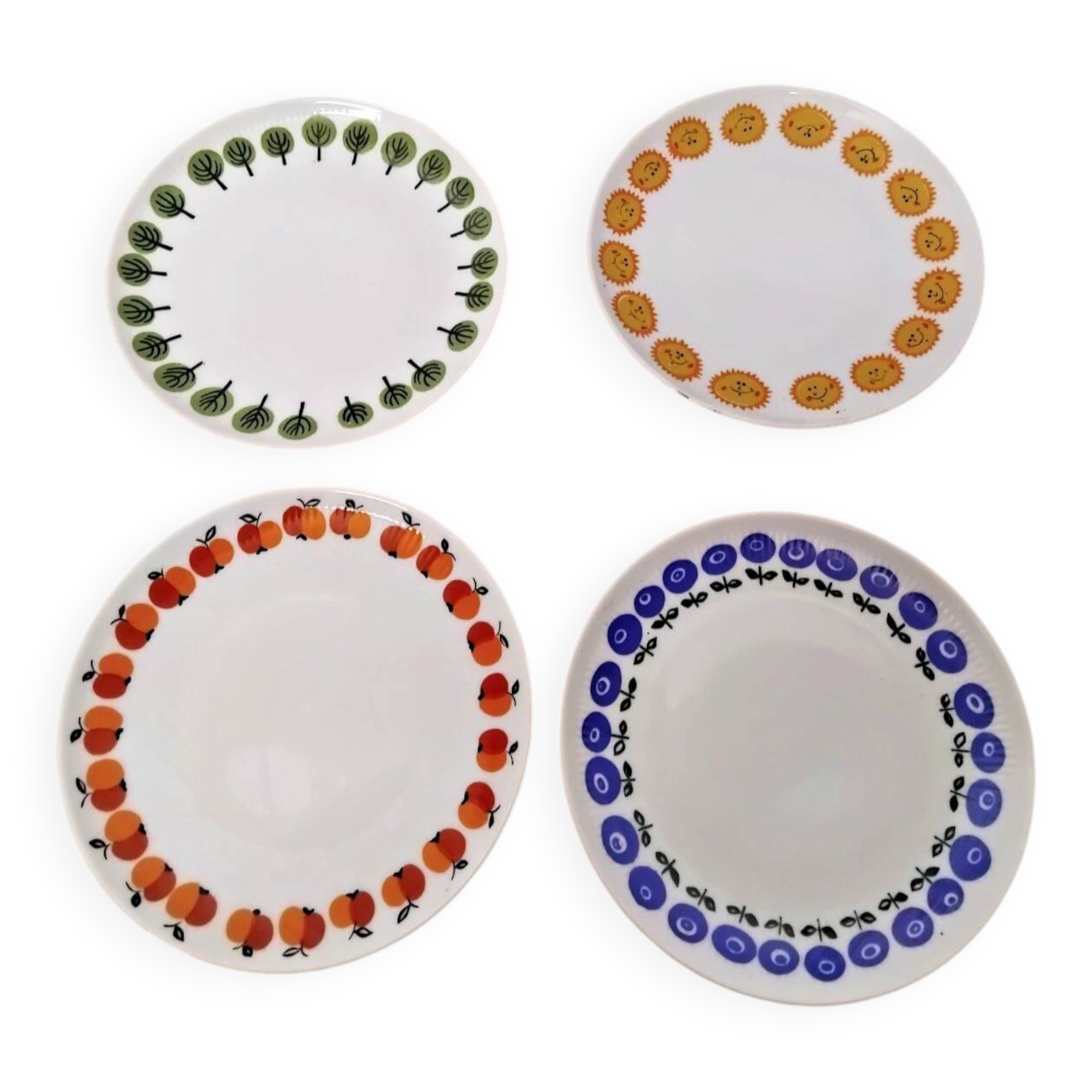Lot De 4 Anciennes Assiettes A Dessert  D: 16 cm Année 70 Vintage