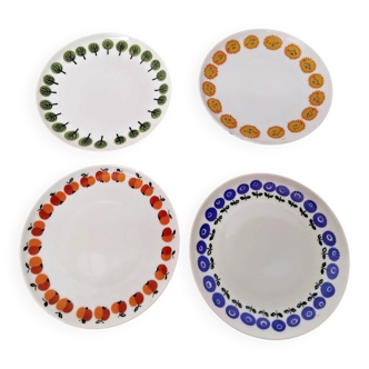 Set of 4 Vintage Dessert Plates D: 16 cm 1970s