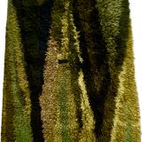 Green scandinavian modernist design wool rya rug woven handmade vintage 1960s