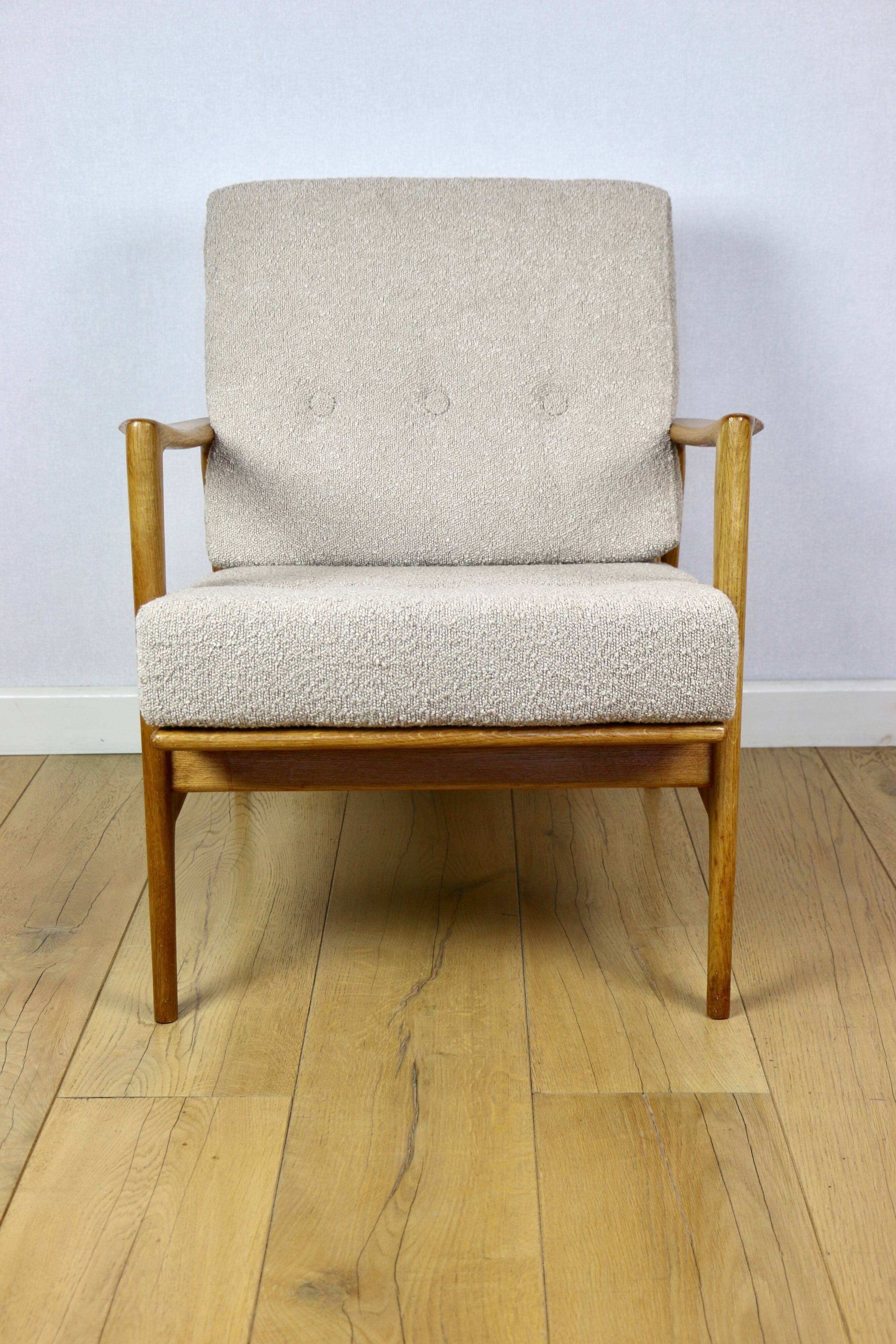 PRL armchair "Stefan" wooden oak vintage beige boucle